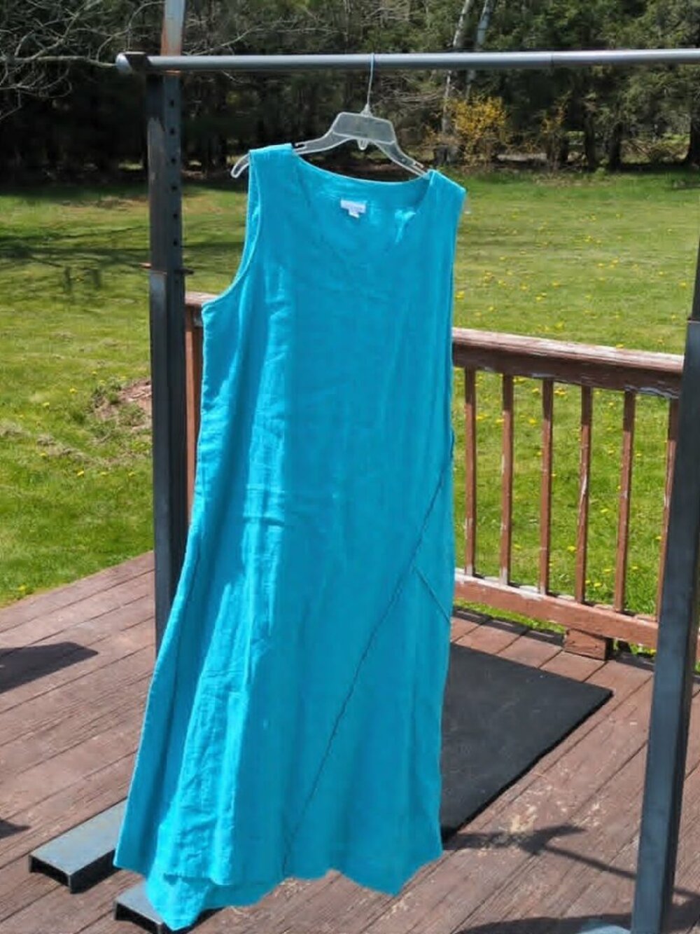 Pure Jill Size Large Linen Dress Aqua Blue Sleeveless Midi Casual Cotton Tank